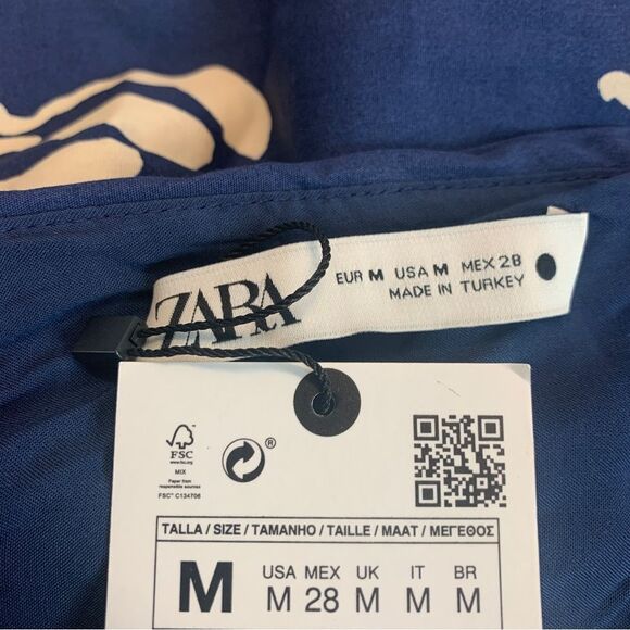 Zara navy long printed high waisted pleated side slit skirt Sz M NWT - Picture 5 of 9